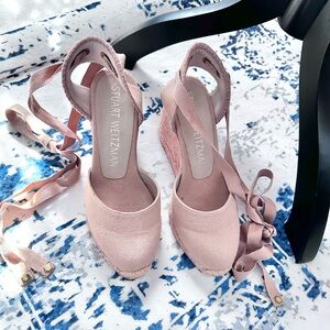 Stuart Weitzman Pink Espadrille Wedge Sandals 6.5
